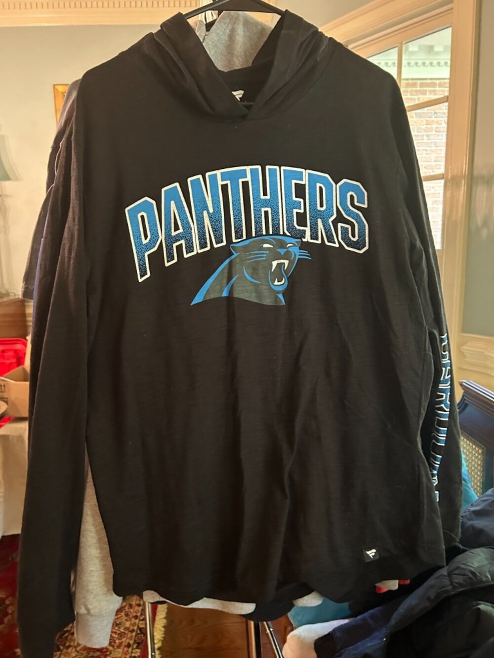 Fanatics Carolina Panthers Black Hooded Long Sleeve Shirt L